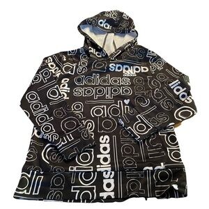 Adidas kids hoodie bk/white pullover sz 7/8 100% polyester front pouch pocket